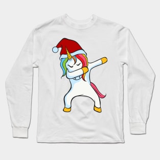 Dabbing Unicorn with Christmas Santa Hat Long Sleeve T-Shirt